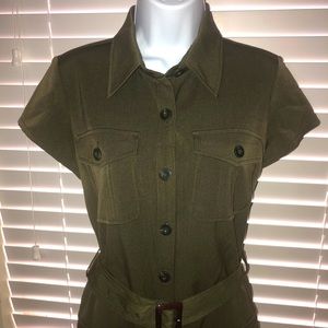 East 5th Green Button Up Dress Removable Belt Sz 8